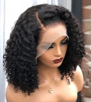 Human Hair Bob Wig 14"Kinky Curly Side Part